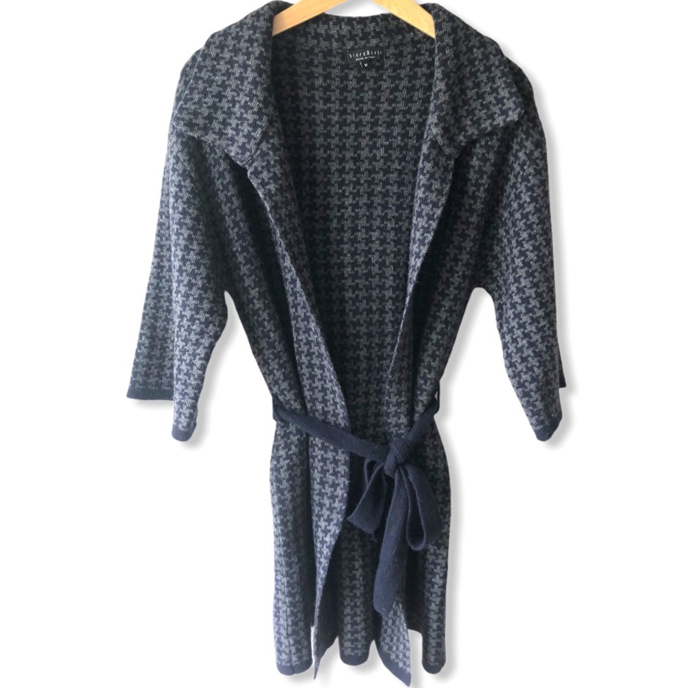Chiara Mente Houndstooth‎ Belted Wool Sweater Sz M